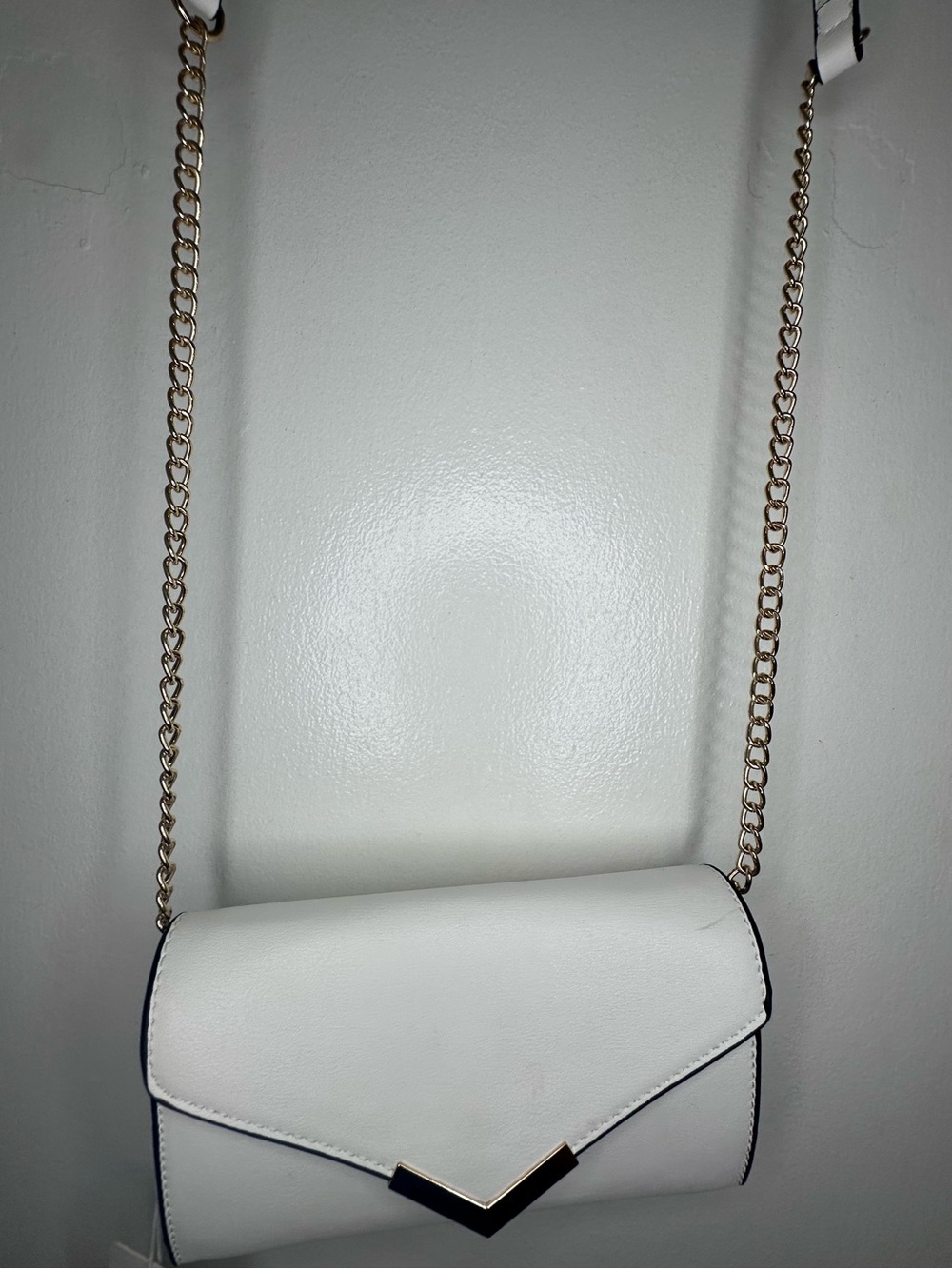 White Crossbody Bag with Gold Chain Strap